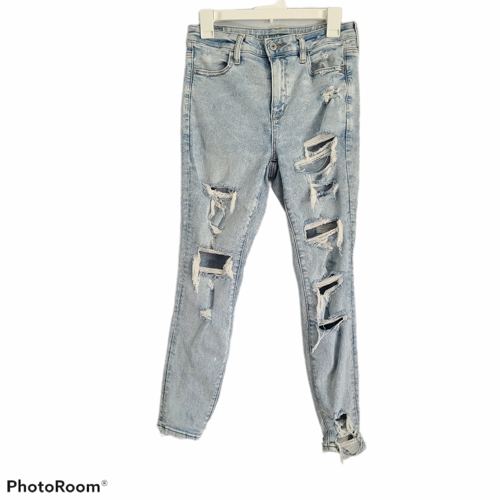 American Eagle next level stretch ripped high rise skinny Jeans light wash